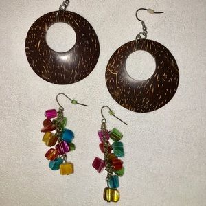 Wood Earrings and Multi-Color Shell Earrings